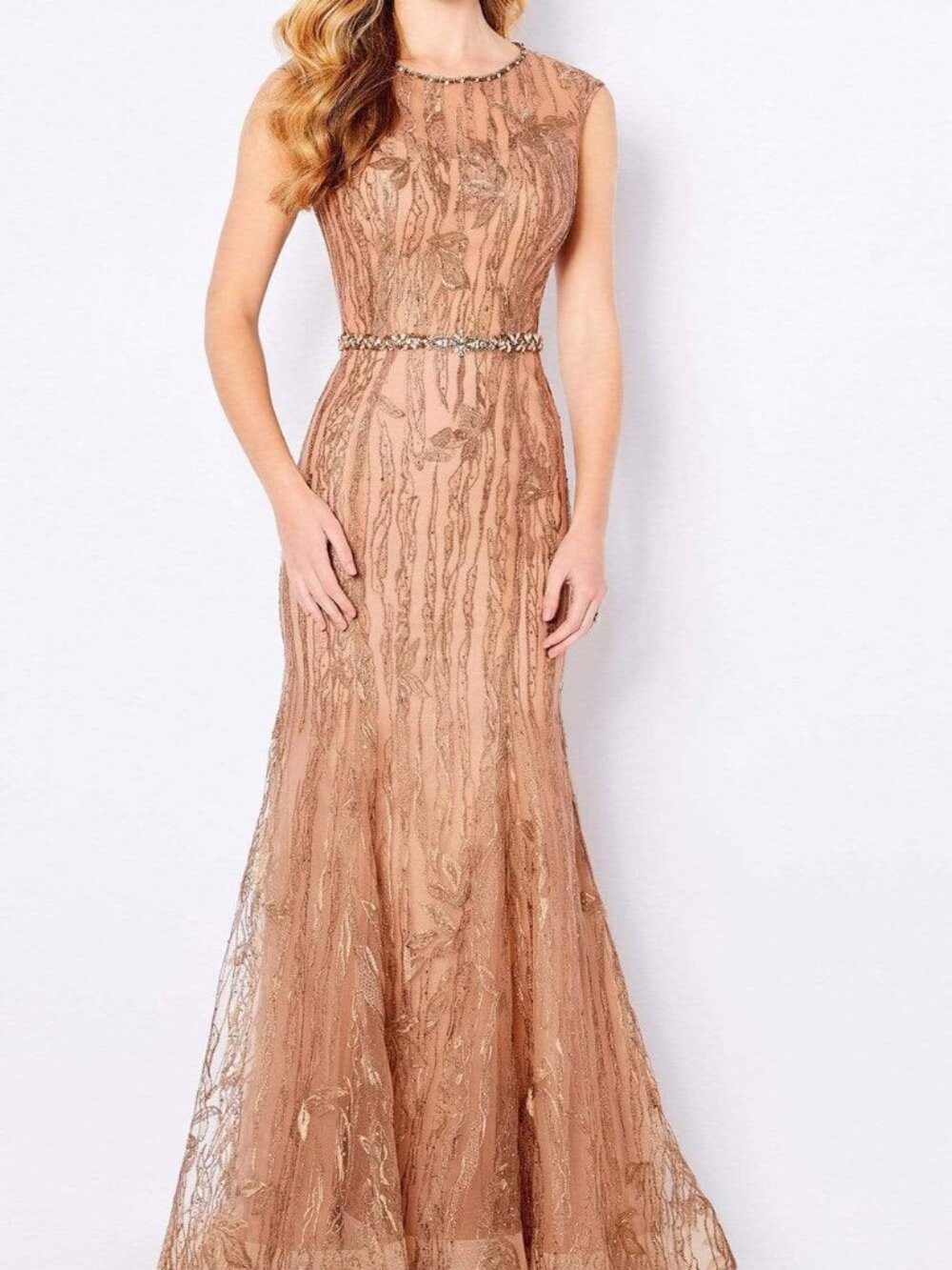NWT Cameron Blake 221685 Mother of the Bride Illusion Dress Bronze Size 14